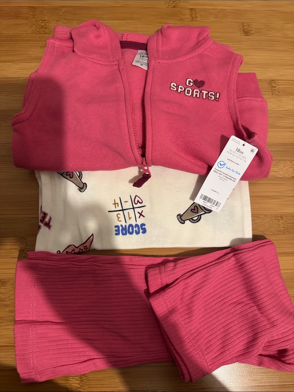 Carter's Pink Ribbed Kids' Leggings Set with Sports Hoodie